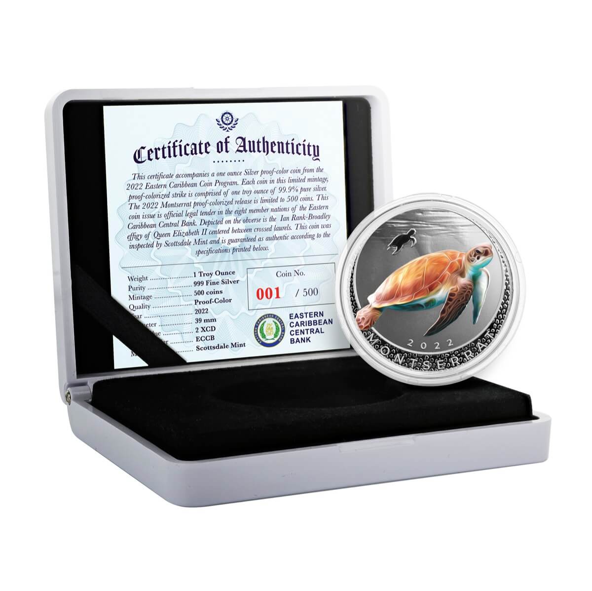 2022 Eastern Caribbean 8 Scottsdale Mint Montserrat Sea Turtle 1 Oz Silver Proof With Color Coin 05