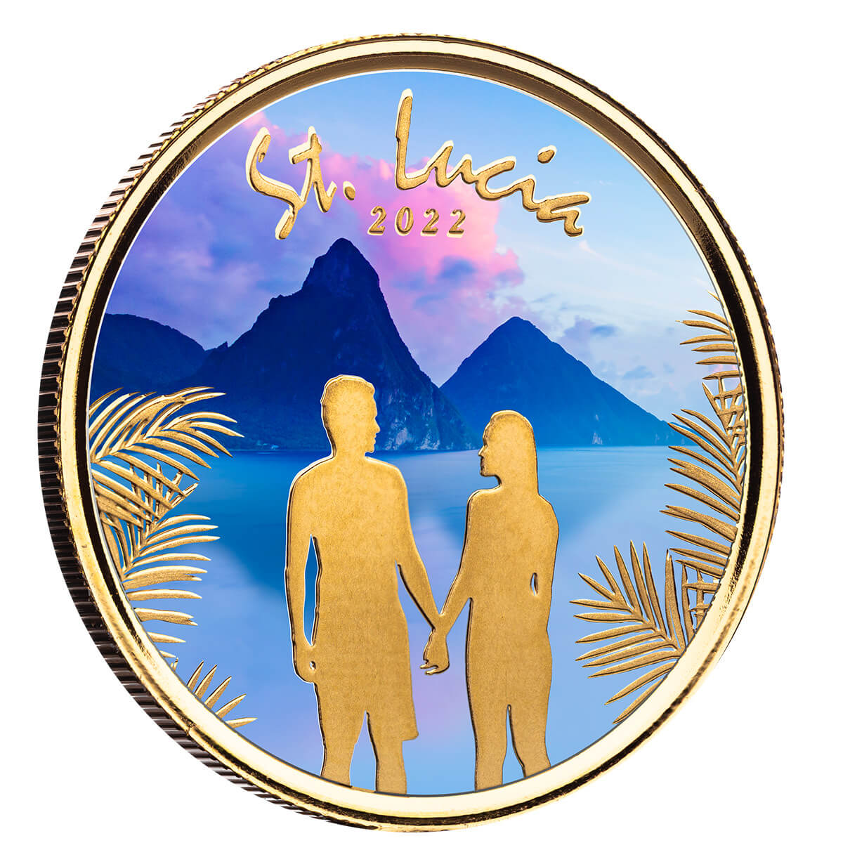 2022 Eastern Caribbean 8 Scottsdale Mint St Lucia Couple 1 Oz Gold Proof With Color Coin 03