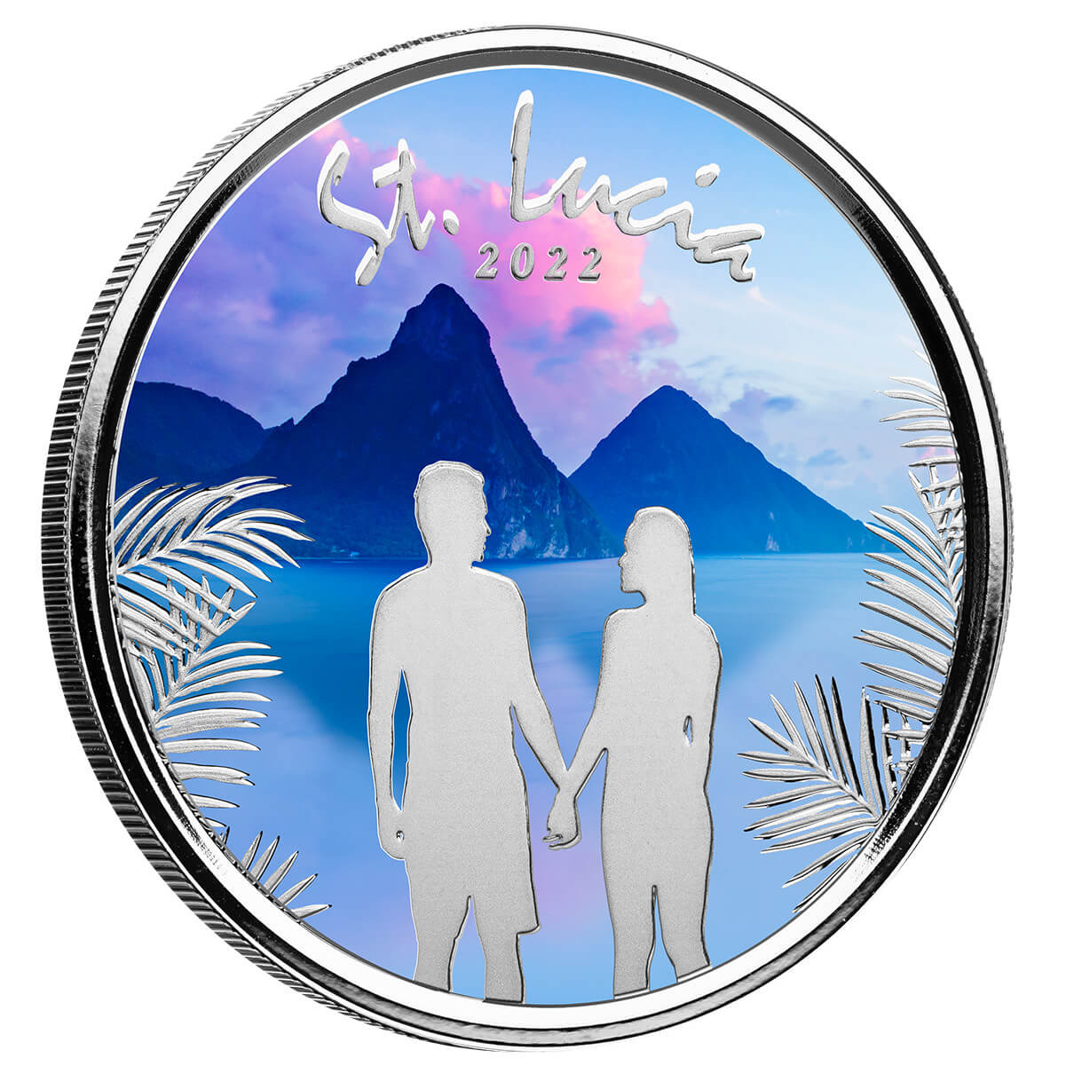 2022 Eastern Caribbean 8 Scottsdale Mint St Lucia Couple 1 Oz Silver Proof With Color Coin 01