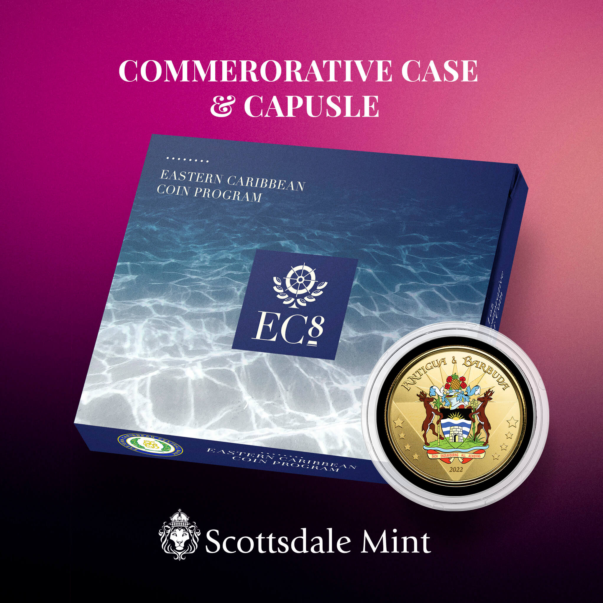 2022 Scottsdale Mint Ec8 Antigua And Barbuda Coat Of Arms 1 Oz Gold Proof Color Coin 03
