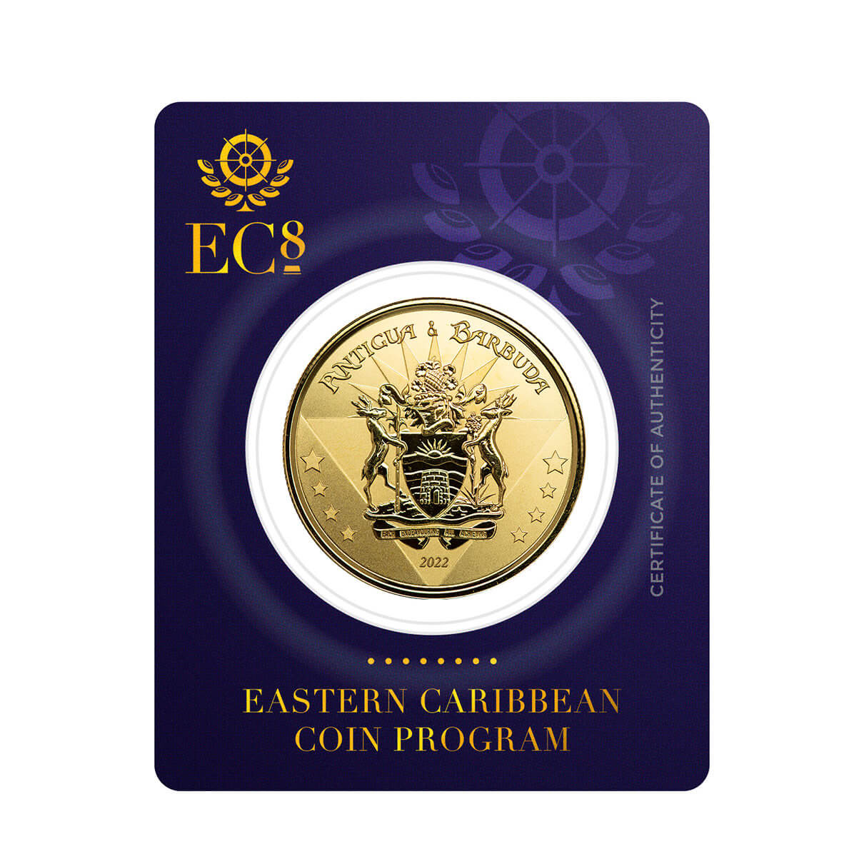 2022 Scottsdale Mint Ec8 Antigua And Barbuda Coat Of Arms 1 Oz Gold Proof Like Coin 01