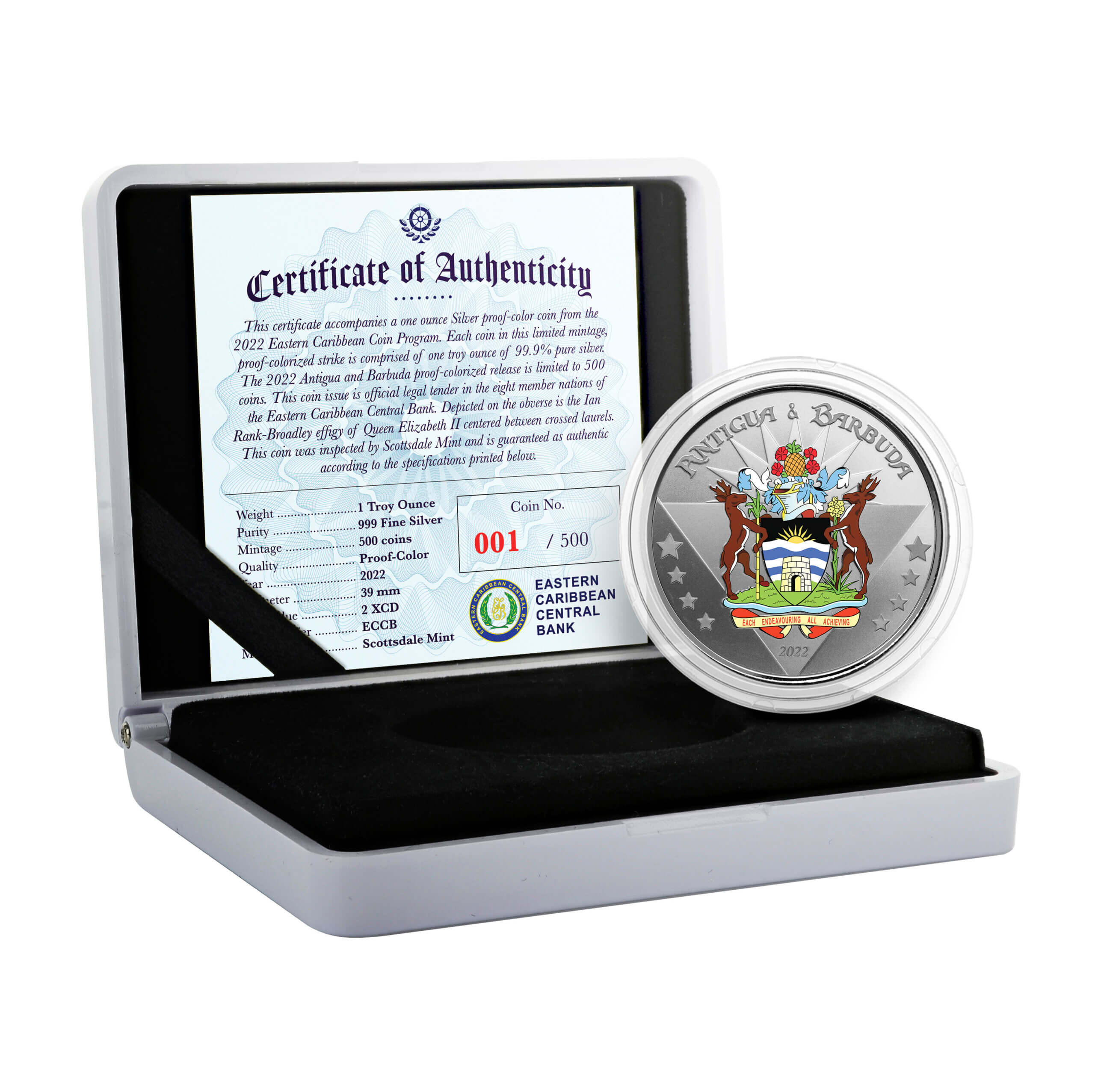 2022 Scottsdale Mint Ec8 Antigua And Barbuda Coat Of Arms 1 Oz Silver Proof Color Coin 05