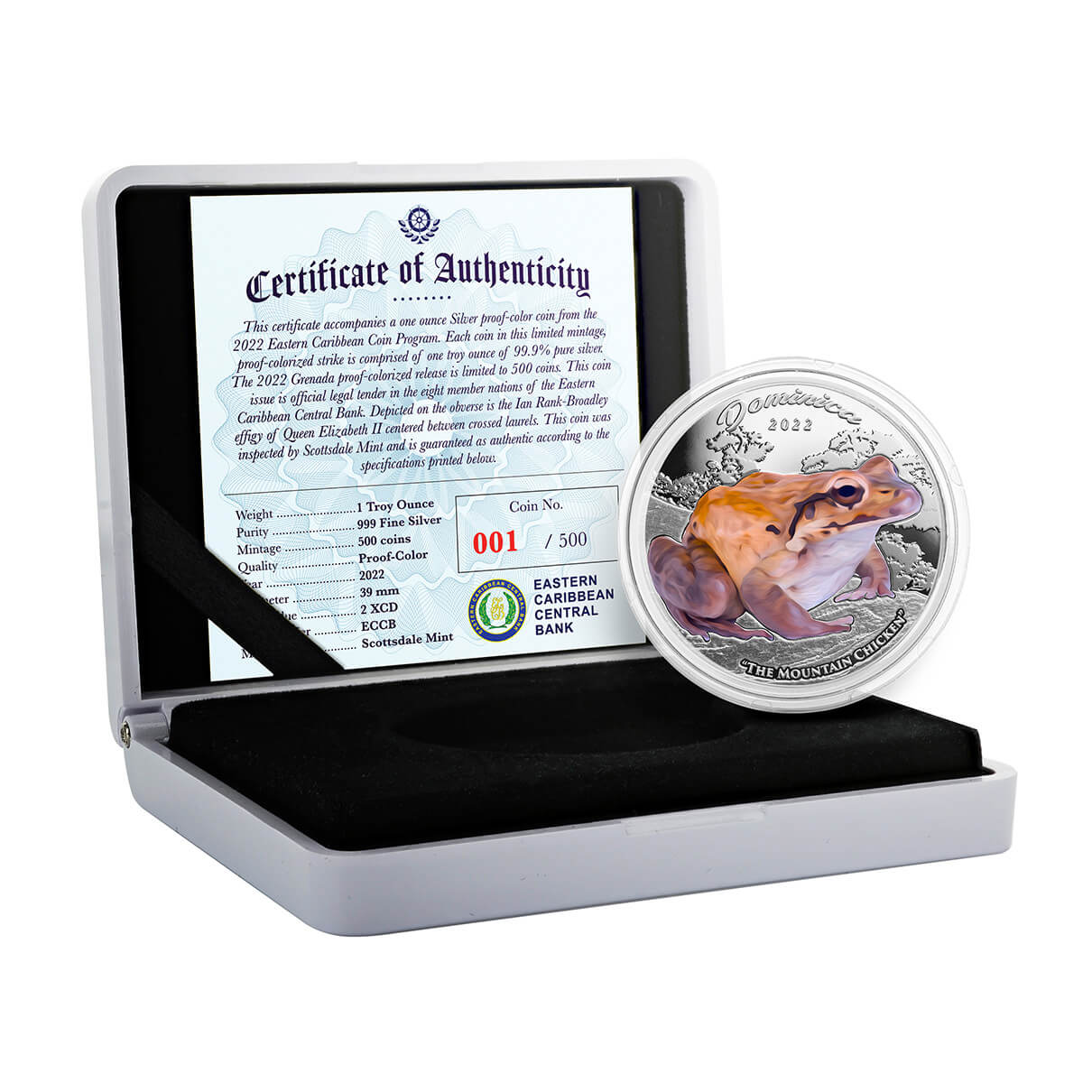 2022 Scottsdale Mint Ec8 Dominica Mountain Chicken 1 Oz Silver Proof Color Commemorative Coin 04