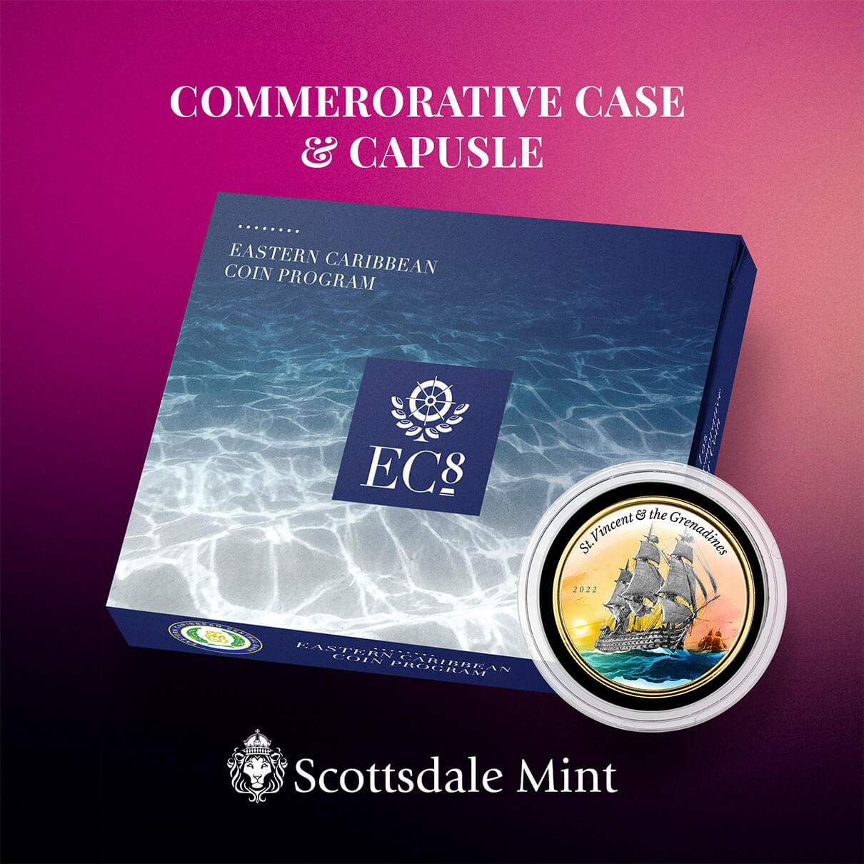 2022 Scottsdale Mint Ec8 Saint Vincent & The Grenadines Battle Of Cape St Vincent 1 Oz Gold Proof Color Commemorative Coin 03