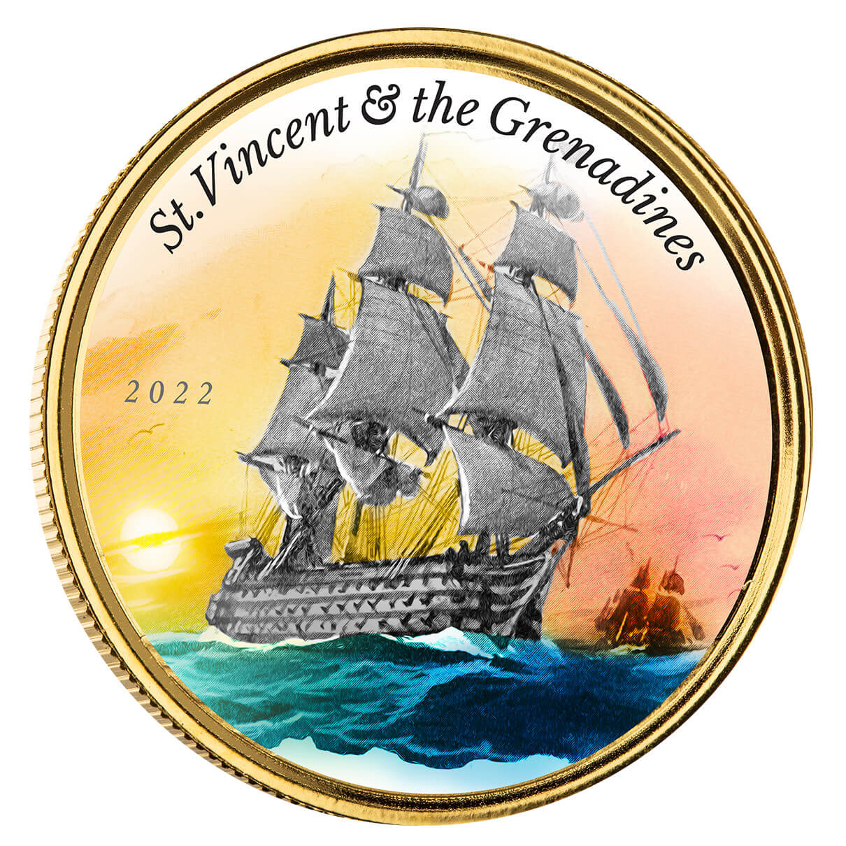2022 Scottsdale Mint Ec8 Saint Vincent & The Grenadines Battle Of Cape St Vincent 1 Oz Gold Proof Color Commemorative Coin 04