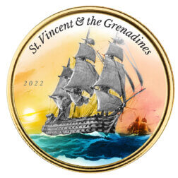 2022 Scottsdale Mint Ec8 Saint Vincent & The Grenadines Battle Of Cape St Vincent 1 Oz Gold Proof Color Commemorative Coin 05