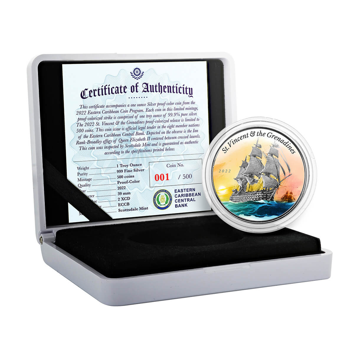 2022 Scottsdale Mint Ec8 Saint Vincent & The Grenadines Battle Of Cape St Vincent 1 Oz Silver Proof Color Commemorative Coin 01