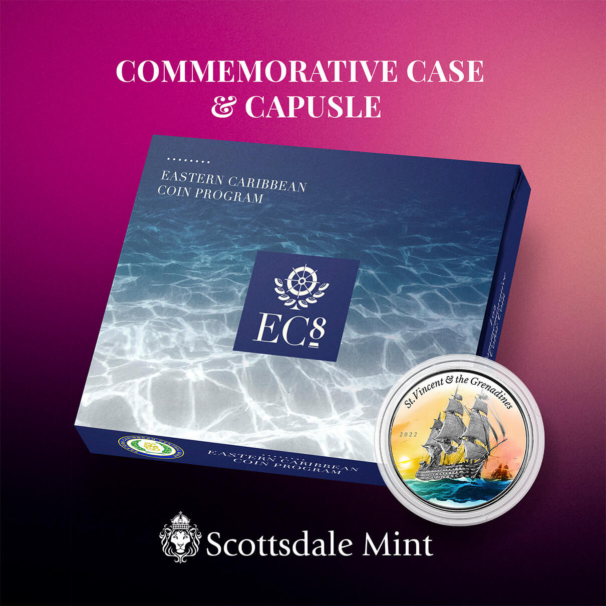2022 Scottsdale Mint Ec8 Saint Vincent & The Grenadines Battle Of Cape St Vincent 1 Oz Silver Proof Color Commemorative Coin 03
