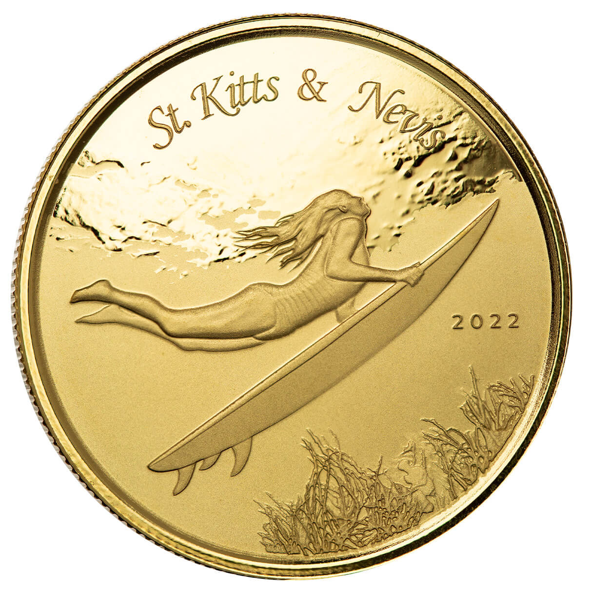 2022 Scottsdale Mint Ec8 St Kitts And Nevis Underwater Surfer 1 Oz Gold Proof Like Coin 02