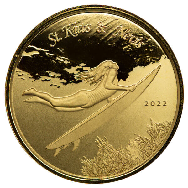 2022 Scottsdale Mint Ec8 St Kitts And Nevis Underwater Surfer 1 Oz Gold Proof Like Coin 03