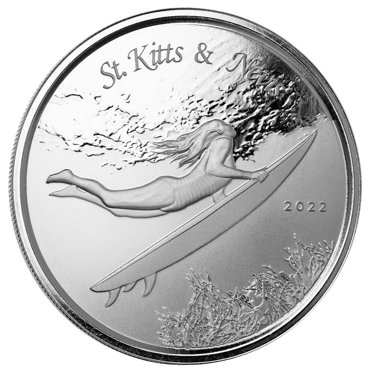 2022 Scottsdale Mint Ec8 St Kitts And Nevis Underwater Surfer 1 Oz Silver Proof Like Coin 04