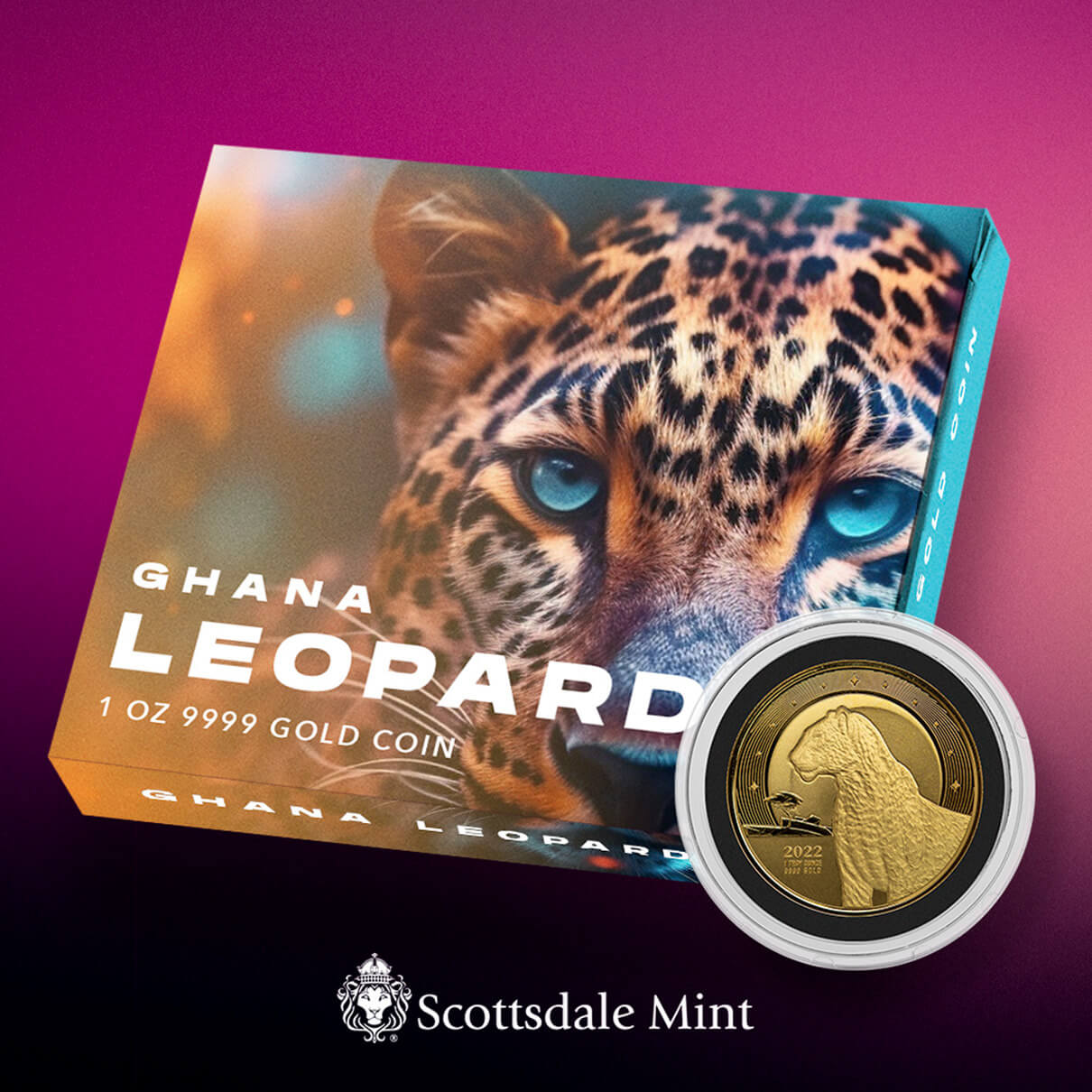 2022 Scottsdale Mint Ghana Leopard 1 Oz 9999 Gold Proof Coin 01